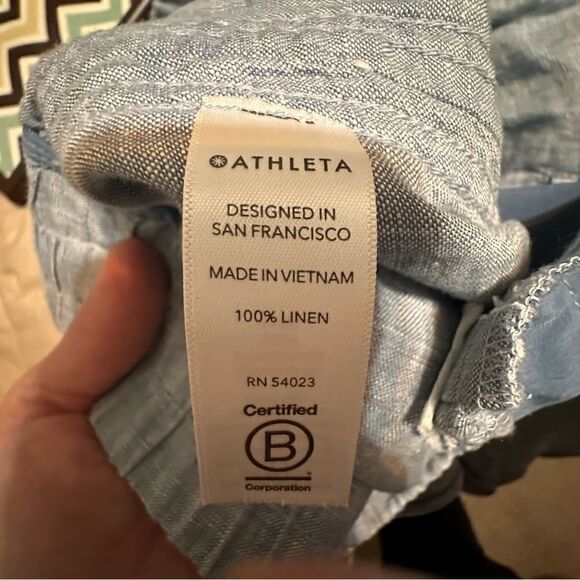 Athleta | Linen Cabo Blue Chambray Zip Pocket High Waist Joggers Pants 6 - Picture 8 of 8
